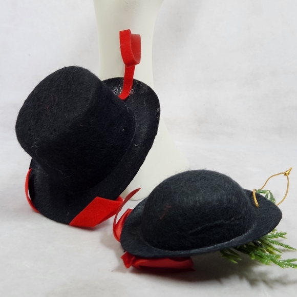 Two Vintage Decorated Top Hat Ornaments Vtg Handmade - Picture 11 of 12